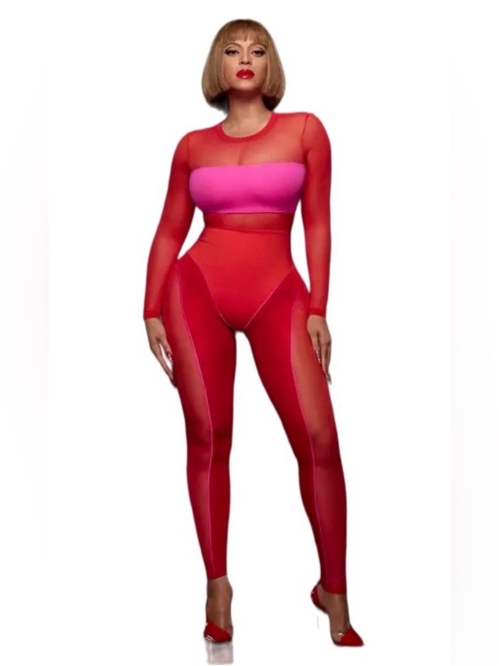 Adidas × Ivy Park Blocked Catsuit Size L Ivy Heart Power Pink/Red Mesh Beyonce